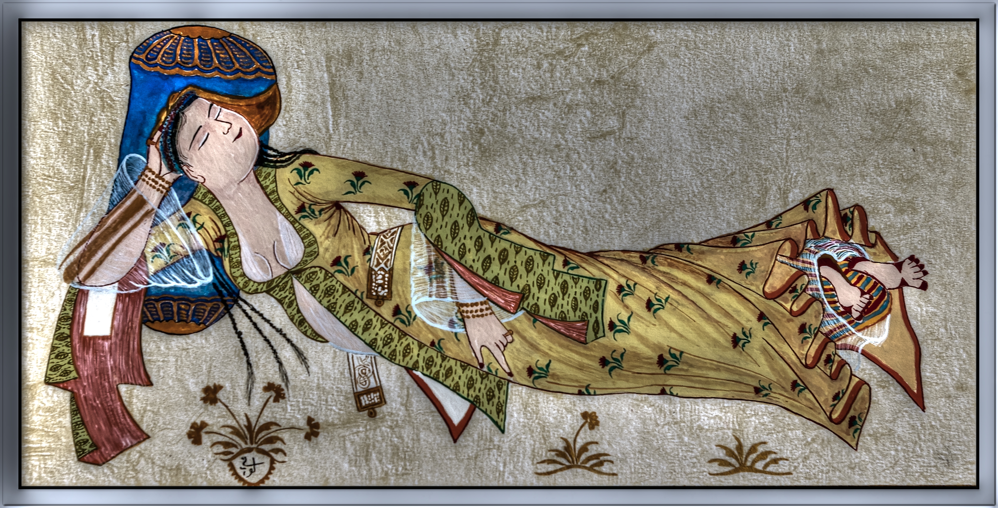 Joven durmiendo, miniatura de Levni, Museo del Palacio Topkapi.